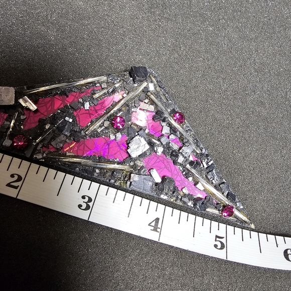Abstartct Hand Made Artist Signed Artistic Brooch Pin Pink And Gray Triangular s - Picture 12 of 12